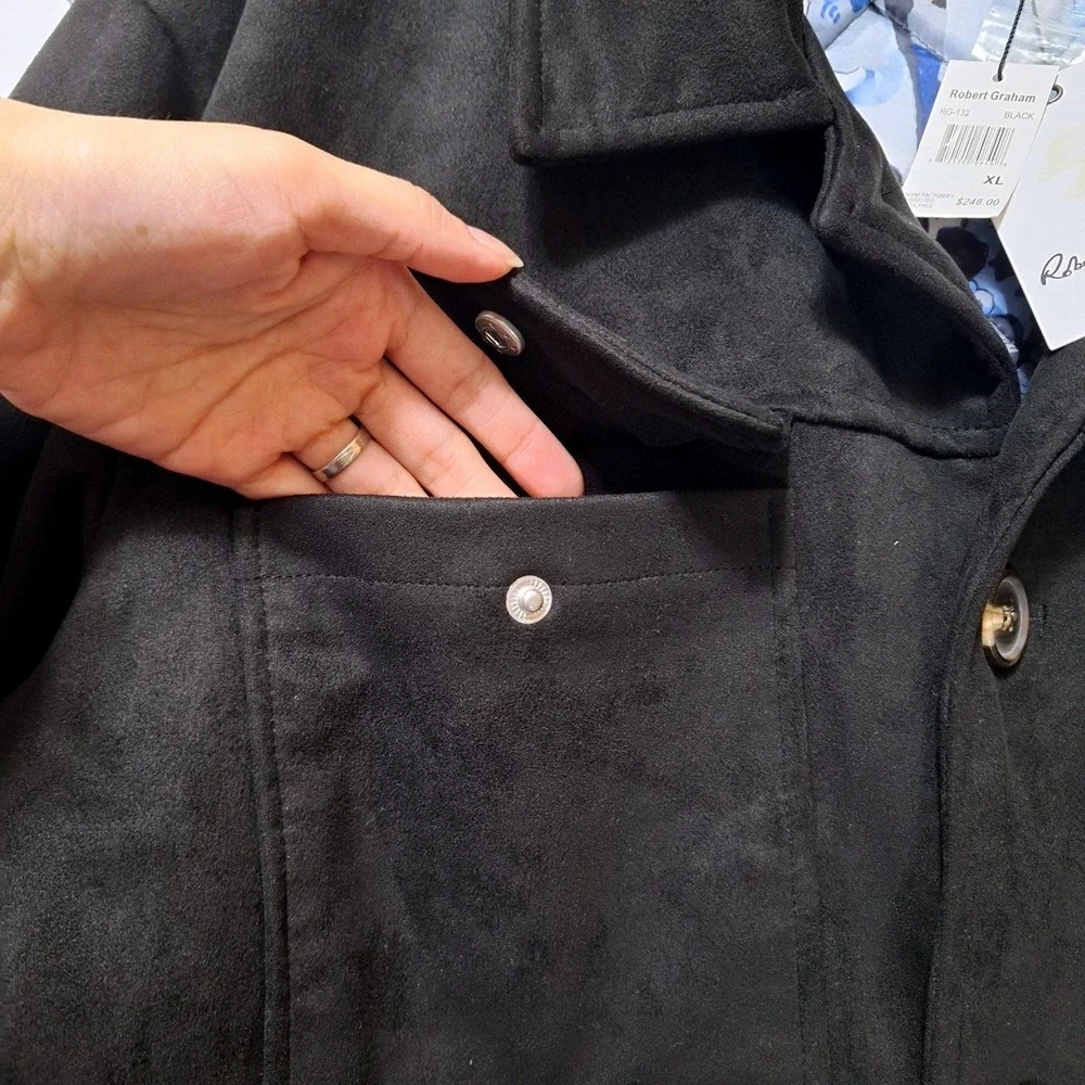 Robert Graham Vegan Suede‎ Field Jacket Men XL Black Quilted RG-132 Shacket NWT